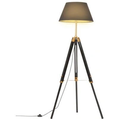 Afbeelding van VidaXL Vloerlamp driepoot 141 cm massief teakhout zwart en goudkleurig