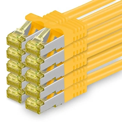 Afbeelding van Cat.7 netwerkkabel 1 m geel, 10 stuks Cat7 ethernetkabel netwerk LAN kabel ruwe Gb s SFTP PIMF LSZH set patchkabel met Rj 45 stekker Cat.6a