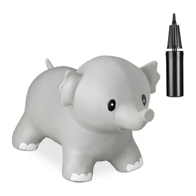 Afbeelding van Relaxdays Skippy dier olifant springdier skippybal met pompje vrij van BPA grijs