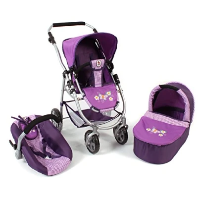 Afbeelding van Bayer Chic 2000 All in 1 combi poppenwagen Emotion Purple Checkered