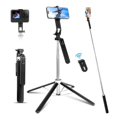 Afbeelding van Romon selfiestick, 180 cm, quad tripod, uittrekbaar, 360 graden draaibaar, compatibel met Android telefoon, camera