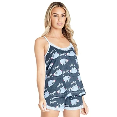 Afbeelding van Disney Stitch Dames Pyjama&#039;s Vest Korte PJ&#039;s voor Vrouwen Sets Doornroosje Minnie Mouse Tiener 2 Stuks Maten S XL Nachtkleding Loungewear Geschenken (Donker Blauw Eeyore, M)