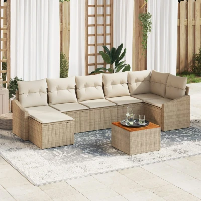 Afbeelding van vidaXL 8 delige tuinset met kussens in beige poly rattan en acacia