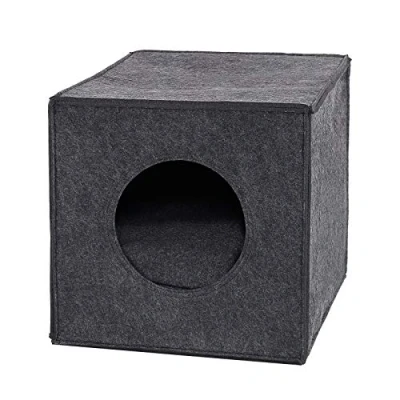 Afbeelding van Kattengrot vilt Opvouwbare knuffelgrot voor plank 33x37x33 cm Donkergrijs met ligkussen