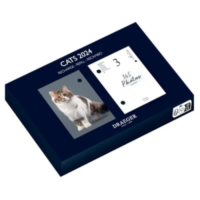 Afbeelding van Drager Paris Yvon 2024 kattenkalender, ephemeris navulling, januari tot december 2024, 7 talen, 365 dagen, vellen, kattenfoto&#039;s, FSC® gecertificeerd papier, bedrukt met