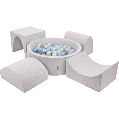 Afbeelding van KiddyMoon Schuimspeelplaats Met Rond Ballenbad (300 Ballen) Ballenbakken Voor Baby&#039;s Speelbad Hindernisbanen, Licht Grijs: Parel/Grijs/Transparant/Babyblue/Munt