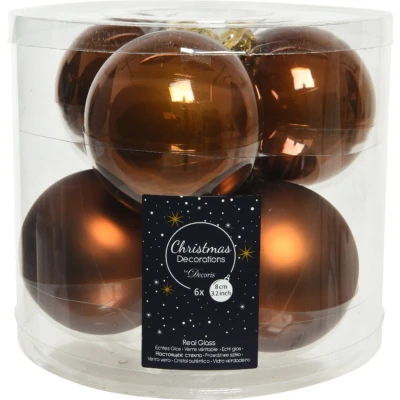 Afbeelding van Decoris Kerstballen 6 stuks glas kaneel bruin 8 cm
