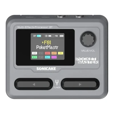 Afbeelding van SONICAKE Pocket Master Gitaar Bass Amp Modellering IR Kasten Simulatie Multi Effecten met Stereo OTG USB Audio Interface BT 1,7 inch LCD kleurenscherm (grijs)