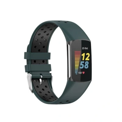 Afbeelding van FitBit Charge 5 &amp; 6 Sportbandje met gesp Groen / zwart Tweekleurig Maat: L