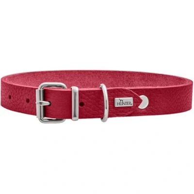 Afbeelding van HUNTER Hondenhalsband Grenada van leer, kleur: rood, handgemaakt in Duitsland, voor training en dagelijks gebruik, robuust, comfortabel, eenvoudig, elegant design maat: 52, omtrek: 39 48 cm