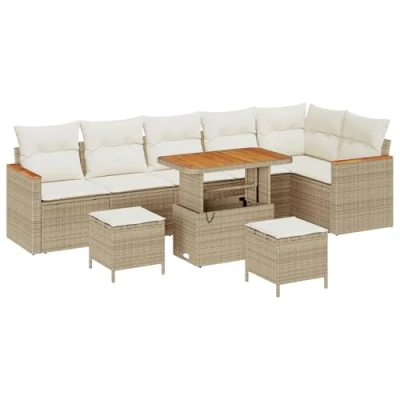 Afbeelding van vidaXL 9 delige tuinset met kussens in beige poly rattan en acacia