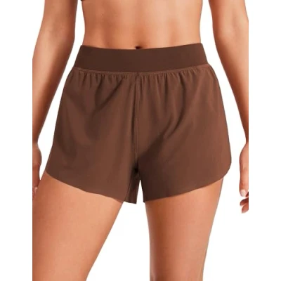 Afbeelding van CRZ YOGA Women&#039;s High Waisted Running Shorts Side Split Quick Dry Sports Lichtgewicht Gym met voering Koffie Bruin L