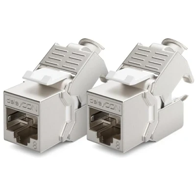 Afbeelding van deleyCON 2x CAT 8 Keystone Jack Module Patchkabel Netwerkkabel Optimaal voor CAT8 CAT7 CAT7a Installatie Kabel Connector STP Afscherming RJ45 Aansluiting Netwerk Schakelpaneel Beugel Uitbreiding