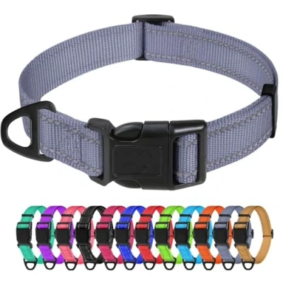 Afbeelding van TagMe Reflecterende nylon hondenhalsband, verstelbare klassieke halsband met snelsluiting gesp voor extra kleine honden, grijs, 1,5 cm breedte