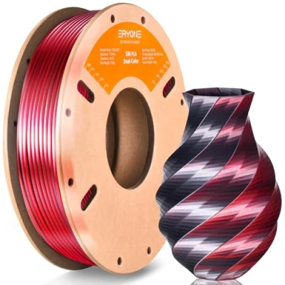 Afbeelding van ERYONE Zijde PLA Filament 1.75mm, 3D Printer +/ 0.03mm, 250g Spoel, Zwart en Rood
