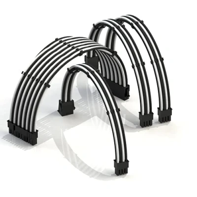 Afbeelding van LINKUP AVA 30cm PSU Ingekapselde Kabelverlenging GPU PC voeding, gevlochten, met kabelklem┃1x 24 P (20+4)┃1x 8 (4+4) CPU┃2x (6+2) Set┃300mm Wit Zwart