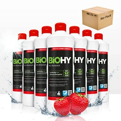 Afbeelding van BiOHY WC Reiniger (9 x 1l Fles) EXTRA STRONG Profi bio concentraat Viskeuze reinigingsgel Ideaal tegen urinesteen (WC Reiniger)