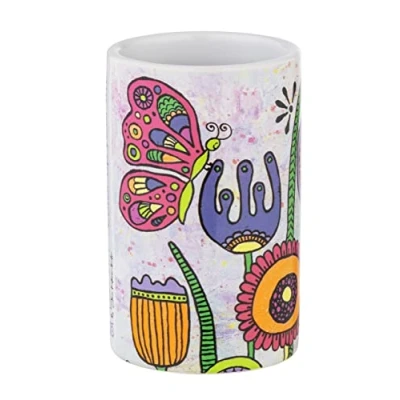 Afbeelding van WENKO Tandenborstelbeker Rollin&#039;Art Full Bloom, tandenborstelhouder van hoogwaardige keramiek, met bont bloemenweidemotief, beker om tandverzorgingsgerei in op te bergen, Ø 6,5 x 11 cm