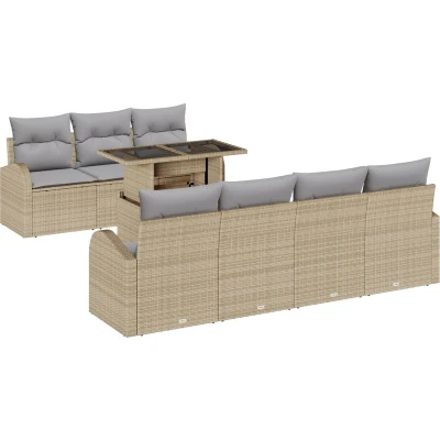 Afbeelding van vidaXL 8 delige Tuinsalonset met Kussens Beige Poly Riet, 2 zits Tuinsalon Opbergruimte &amp; Riet