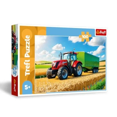 Afbeelding van Trefl Landbouwmachines, Tractor met Aanhangwagen Puzzel 100 Stukjes Legpuzzel Voertuigen, Creatief Vermaak, Leuk voor Kinderen vanaf 5 jaar