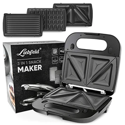 Afbeelding van Liebfeld [750 W] 3 in 1 sandwichmaker (contactgrill, wafelijzer, met reserveplaten en receptenboek