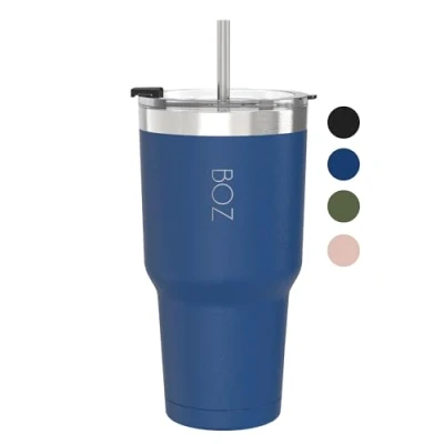 Afbeelding van BOZ Tumbler beker met deksel en rietje geïsoleerde bekers roestvrijstalen perfect voor warme koude dranken BPA vrij (blauw)