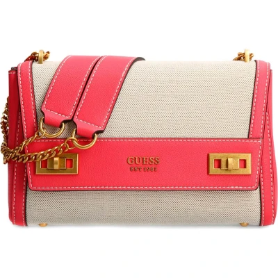 Afbeelding van GUESS Schoudertas Katey Flap Shoulder Bag Natural / Camelia Koraalrood Crème