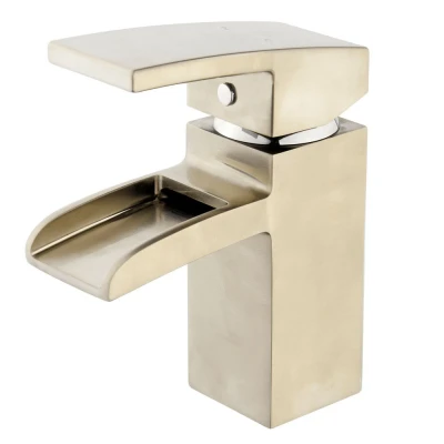 Afbeelding van Wiesbaden Rombo waterval wastafelkraan met clickwaste geborsteld staal