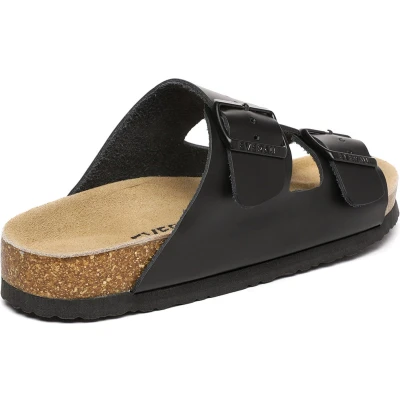 Afbeelding van EVER AU Dames Mallard Leren Tweeling Gesp Sandalen Zwart Leer Maat 38