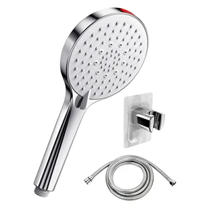 Afbeelding van SREWOHS waterbesparende douchekop met slang, 1,6 m, spaardouchekop, 8,5 l/min, douchekop, drukverhogend, set Power Wash, chroom