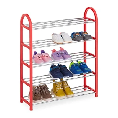 Afbeelding van Relaxdays schoenenrek kinderen tot maat 30 laag opbergrek voor 15 paar kinderschoenen rood