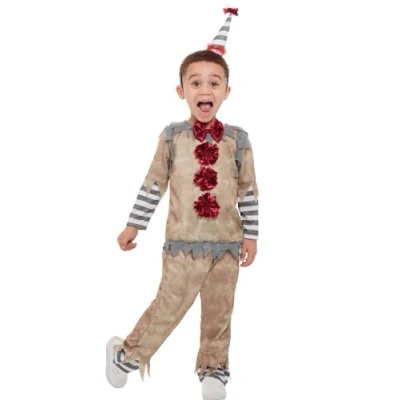 Afbeelding van Smiffys Vintage clownskostuum voor peuters, grijs bovenstuk, broek en hoofdband met hoed, Halloween kinderkostuum, clownskostuums