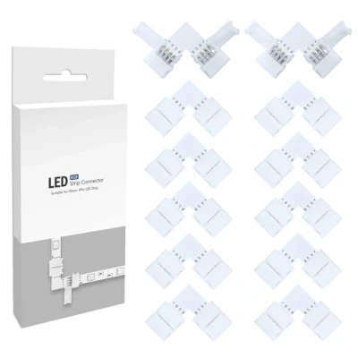 Afbeelding van LED hoekverbinders, strips connector, (12 stuks) 4 polig 10mm RGB 5050 strip, lichtstrip bandhoek, snelkoppeling, connectoren