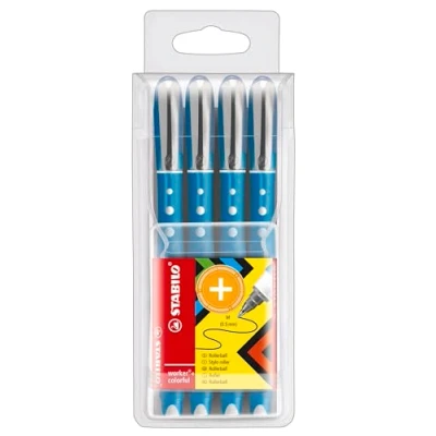 Afbeelding van Rollerball STABILO worker+ colorful medium 4 stuks blauw
