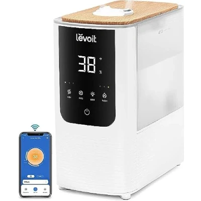 Afbeelding van LEVOIT Slimme luchtbevochtiger met warme en koude nevel, 4,5 l tot 40 ㎡ 45 H, 26 dB aroma, nachtlampje, max. 550 ml/u, voor slaapkamer, kinderkamer, planten, Alexa/app besturing