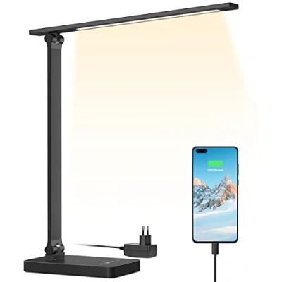 Afbeelding van Lepro Led bureaulamp, 15 W, met aparte USB poort, dimbaar, 96 leds, 655 lm, verstelbare voet, modern, touch bediening, anti verblinding, voor lezen, werk, manicure, naaien, zwart