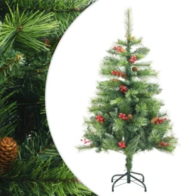 Afbeelding van Kunstkerstboom met scharnieren dennenappels en bessen 150 cm