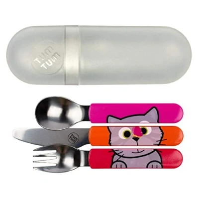 Afbeelding van TUM Peuter Bestek met reiskoffer, Kids Travel Set, Kinderbestek, BPA vrij (Bluebell The Cat)