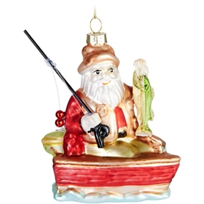 Afbeelding van BRUBAKER Handgeschilderde Glazen Kerstbal Grappig Motief Handgeblazen Kerstboom Decoratie Figurines Grappige Deco Hanger Boombal Kerst Visser Kerstman