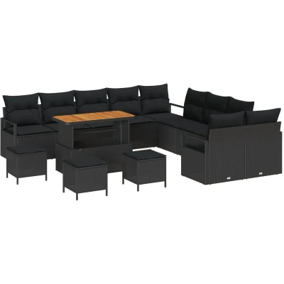 Afbeelding van vidaXL 13 delige tuinbank set met kussens Zwart Poly Rattan Acacia