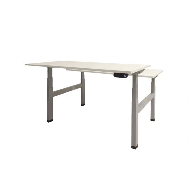 Afbeelding van Dextro plus duo zit/sta 120x80cm, electrisch hoogte verstelbare werkplek, H poot frame. Frame kleur zwart (RAL9005) en blad Lindberg (licht) eiken.