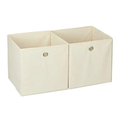 Afbeelding van Relaxdays Opbergdoos, stof, set van 2, vierkant, opslag voor plank, stoffen doos in kubusvorm 30 x cm, beige