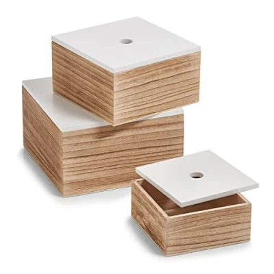 Afbeelding van Zeller Present Opbergbox set van 3, hout, wit / naturel