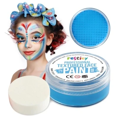 Afbeelding van Festicy Professionele theaterschmink, blauw, 20 g, incl. spons, en 71 3 &amp; Reach gecertificeerd, ideaal als make up voor carnaval carnaval, min. 30 gezichten, kindermake up, veilig