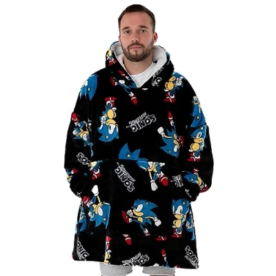 Afbeelding van Sonic the Hedgehog Zwarte Deken Hoodie Ervaar ultiem comfort in deze VUddie One Size Fits All Ontketen gezellige avonturen met