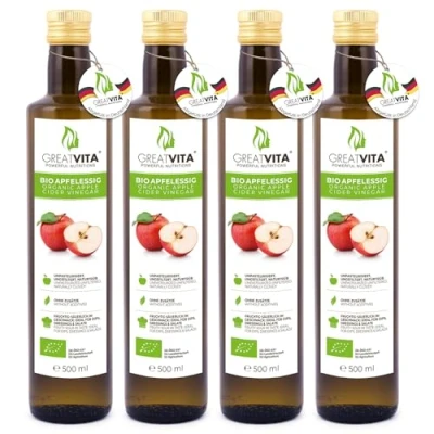 Afbeelding van GreatVita Bio appelciderazijn, natuurlijk troebel en ongefilterd met azijnmoer, 4 x 500 ml