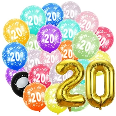 Afbeelding van Verjaardagscijfers ballon 20 jaar en stuks 30 cm ballonnen gouden folieballon in 40 101 verjaardagsdecoratie cijfer decoratie verjaardag vliegt met helium voor mannen vrouwen 20e