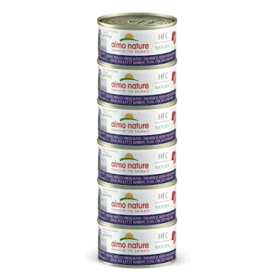 Afbeelding van Almo Nature HFC Natural Megapack, natvoer voor katten tonijn, kip en ham (6 blikjes à 70 g)