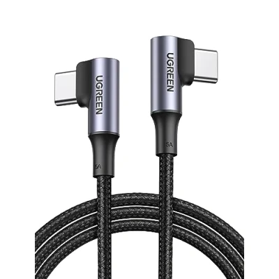 Afbeelding van UGREEN USB C oplaadkabel 100W dubbele haakse stekker PD 3.0 PPS kabel 90 graden 5A/20V compatibel met iPhone 15 Pro Max, M2 MacBook Pro/Air iPad 2021 Air 5 Galaxy S24 A54 enz. (0.5m)