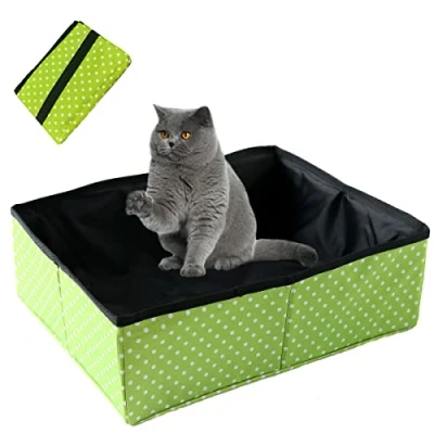Afbeelding van Opvouwbare kattenbak, draagbare kattenbak voor reizen, duurzaam, waterdicht, geschikt kitten binnen, buiten, camping, groen, 40 x 30 cm